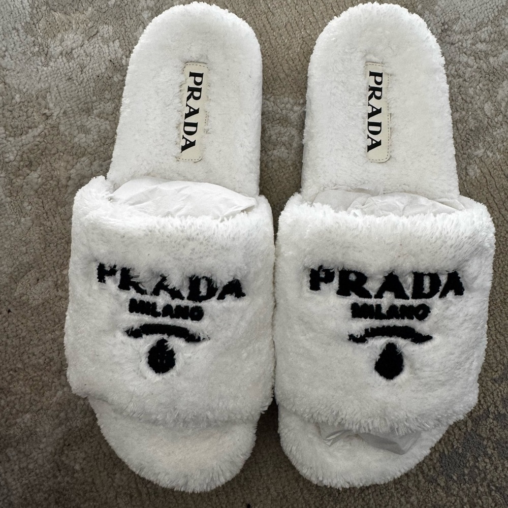 Prada Logo-Embroidered Terry Cloth Slides - Picture 2 of 3